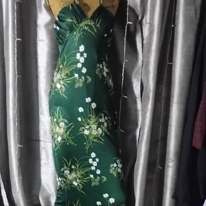 Strapless Floral Green Dress